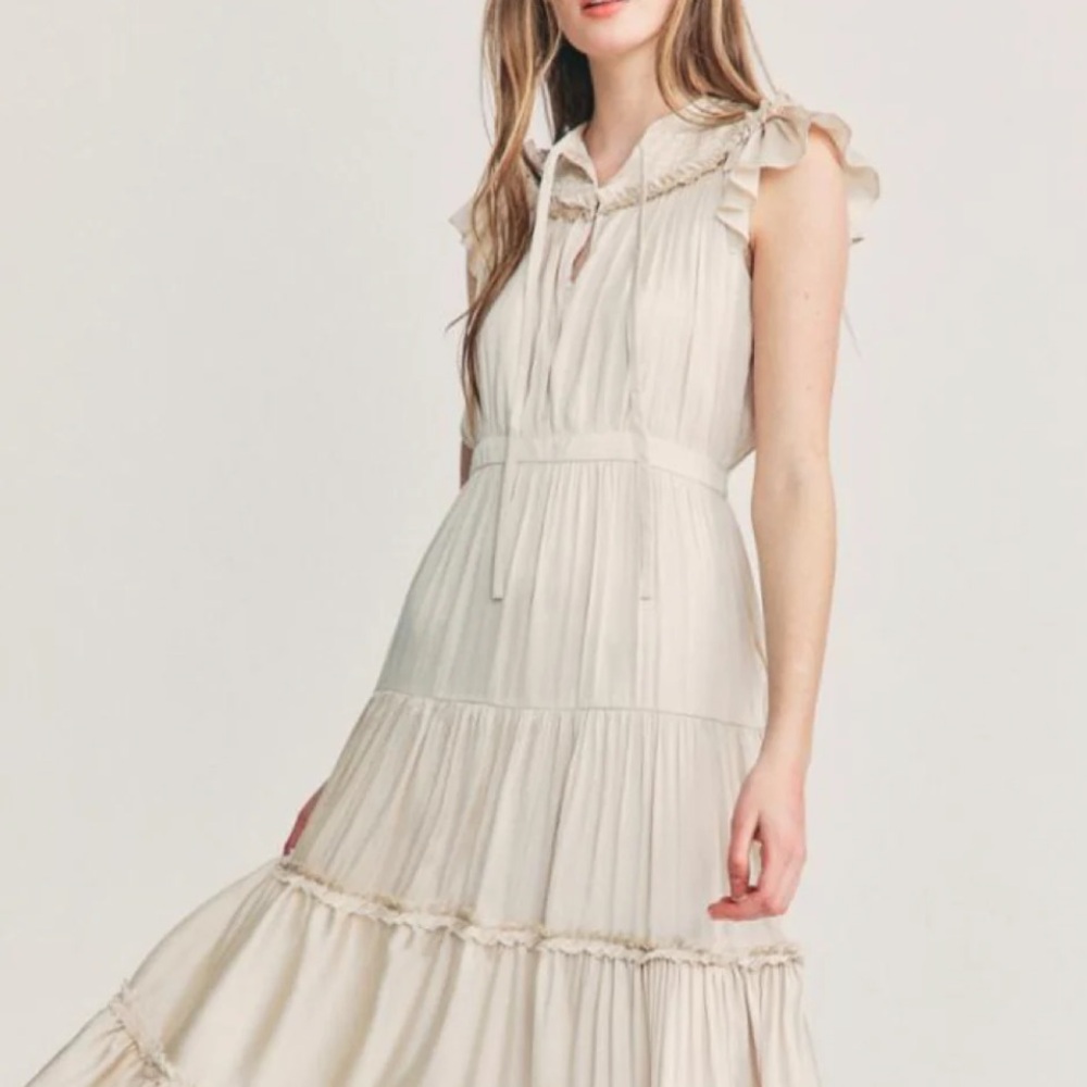LoveShackFancy Josiah Champagne Silky Maxi Dress Ruffle Boho New 4